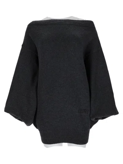 Mm6 Maison Margiela Relaxed Fit Knitted Sweater With Balloon Sleeves In Black