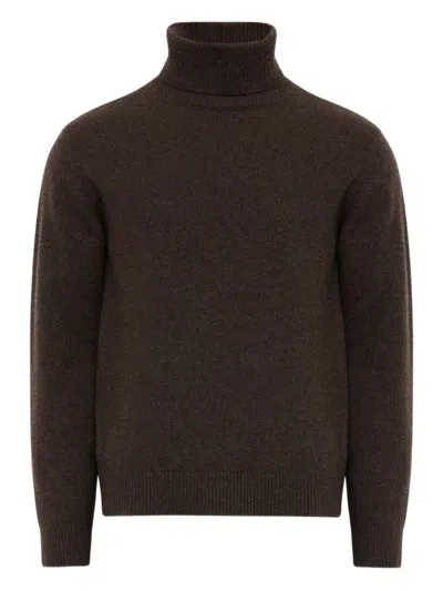 Mm6 Maison Margiela Relaxed Fit Turtleneck Sweater With Ribbed Detailing In Brown