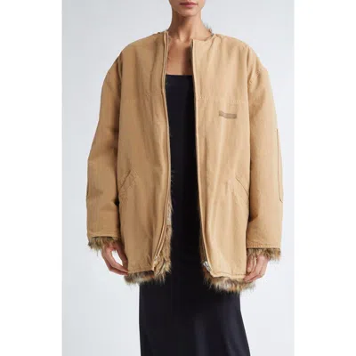 Mm6 Maison Margiela Reversible Cotton Gabardine & Faux Fur Jacket In Neutral
