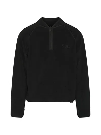 Mm6 Maison Margiela Polyester Sweatshirt Fleece Texture Raglan Sleeves In Black