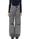 Mm6 Maison Margiela Distressed Wide-leg Jeans In Black Washed