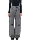 Mm6 Maison Margiela High Waist Wide Leg Distressed Denim In Black Washed