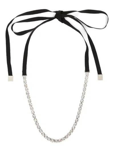 Mm6 Maison Margiela Rhinestone-bow Necklace In Black