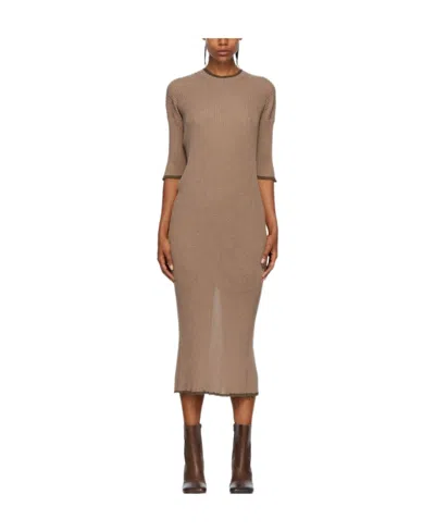 Mm6 Maison Margiela Rib-knit Midi Dress In Brown