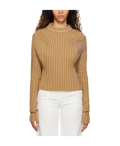 Mm6 Maison Margiela Rib Knitted Sweater In Nude