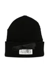 Mm6 Maison Margiela Mm6 By Maison Margiela Ribbed Black Knitted Beanie With Contrasting Logo Patch In Black