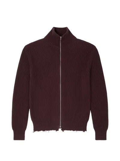 Mm6 Maison Margiela High Collar Crewneck Jacket Ribbed Texture In Brown