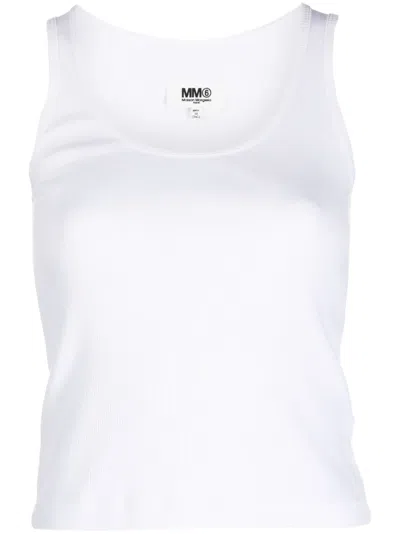 Mm6 Maison Margiela Ribbed Cotton Tank Top In Weiss