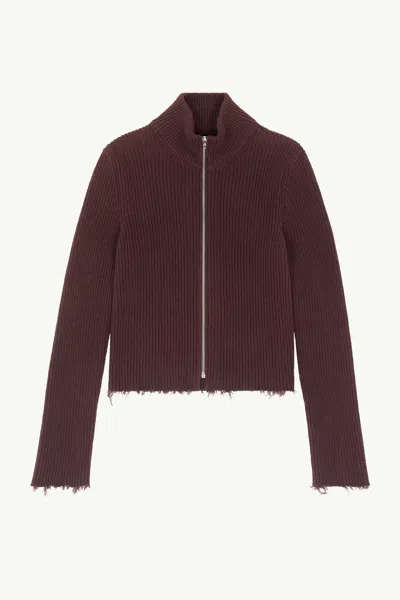 Mm6 Maison Margiela Ribbed Cotton Zip Cardigan In Bitter Chocolate