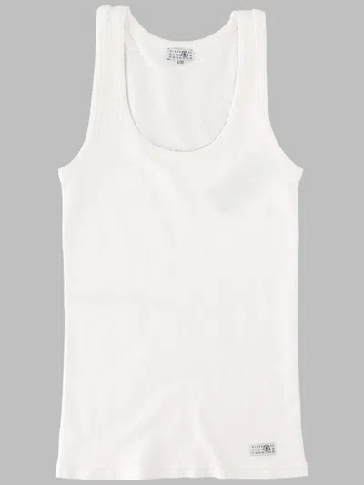 Mm6 Maison Margiela Ribbed Cotton-blend Tank Top In White