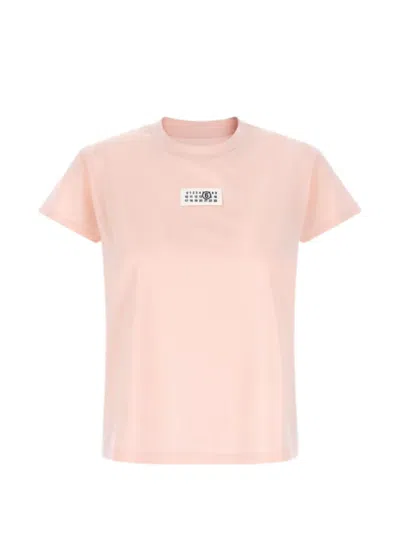 Mm6 Maison Margiela Crew Neck Short Sleeve Cotton Jersey Top In Pink