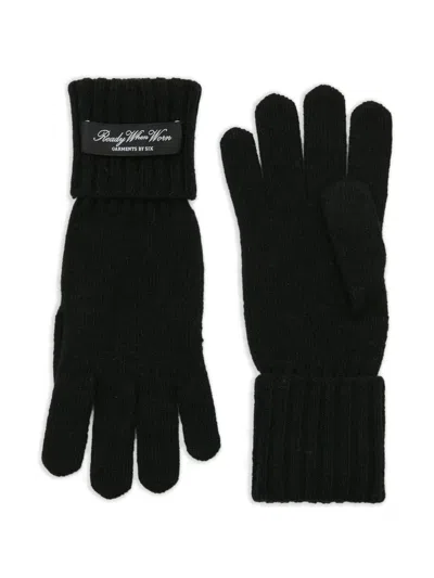 Mm6 Maison Margiela Ribbed-cuff Logo-patch Gloves In Black