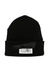 Mm6 Maison Margiela Mm6 By Maison Margiela Ribbed Black Knitted Beanie With Contrasting Logo Patch
