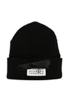 Mm6 Maison Margiela Mm6 By Maison Margiela Ribbed Black Knitted Beanie With Contrasting Logo Patch In Black
