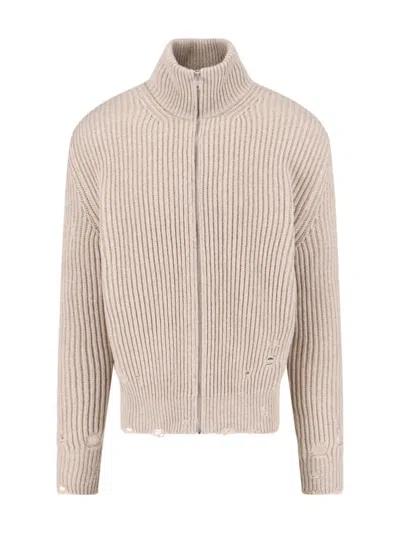 MM6 MAISON MARGIELA RIBBED HIGH-NECK KNIT SWEATER WITH DISTRESSED DETAILS