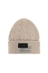 Mm6 Maison Margiela Ribbed Knit Beanie With Folded Cuff And Decorative Patches In Neutral
