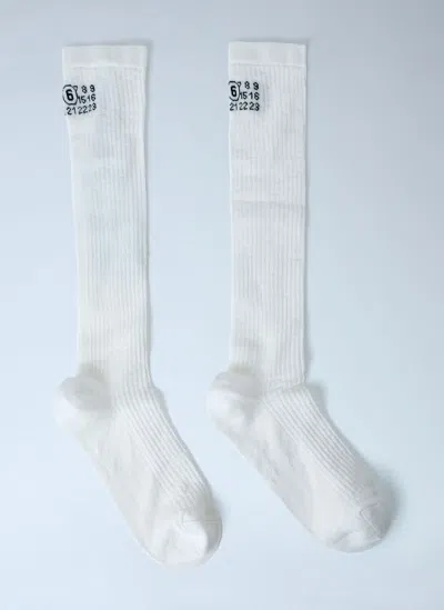 Mm6 Maison Margiela Ribbed Knit Knee-high Socks In White