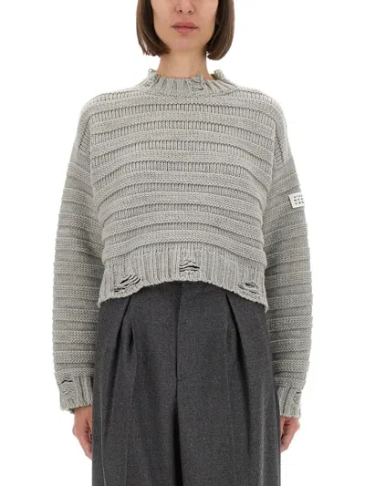 Mm6 Maison Margiela Ribbed Knit Long Sleeves In Gray