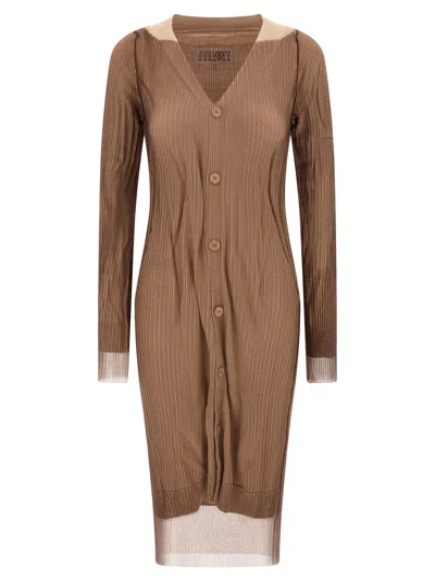 Mm6 Maison Margiela Ribbed Knit Midi Cardigan Cardigan In Brown