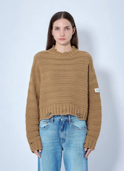 Mm6 Maison Margiela Ribbed Knit Sweater In Brown