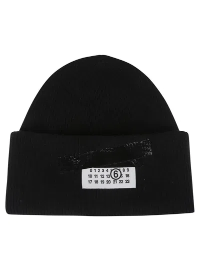 Mm6 Maison Margiela Mm6 By Maison Margiela Ribbed Knit Wool Beanie With Folded Cuff And Label In Black