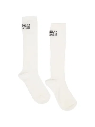 Mm6 Maison Margiela Ribbed Socks With Logo In White