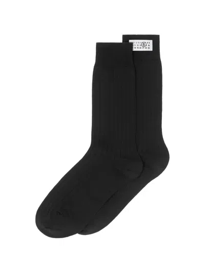 Mm6 Maison Margiela Ribbed Logo-patch Socks In Black