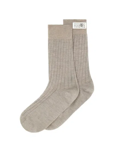Mm6 Maison Margiela Ribbed Logo-patch Socks In Brown