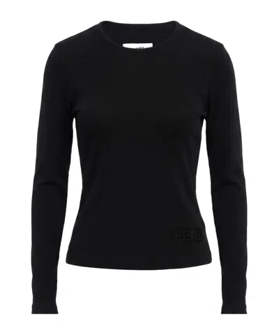 Mm6 Maison Margiela Ribbed Long-sleeved Knitted Sweater In Black