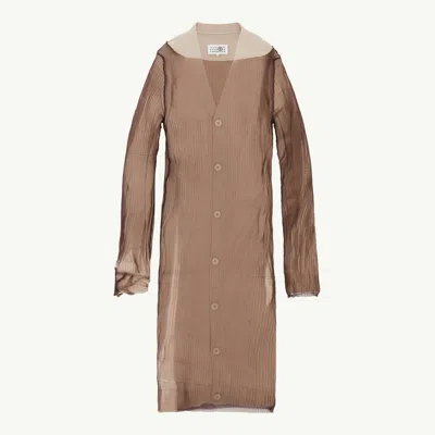 Mm6 Maison Margiela Ribbed Midi Dress With Overlay In Brown