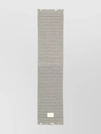 Mm6 Maison Margiela Ribbed Rectangular Scarf Distressed Finish In Gray