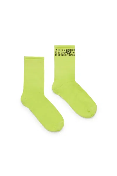 Mm6 Maison Margiela Ribbed Socks Branded With Numeric Logo In Green