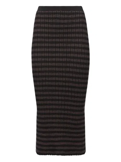 Mm6 Maison Margiela Ribbed Striped Midi Skirt In Green