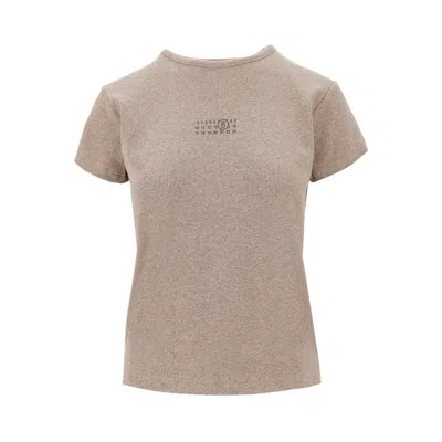 Mm6 Maison Margiela Ribbed T-shirt With Numeric Logo Print In Neutral