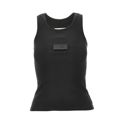 Mm6 Maison Margiela Numeric Logo Patch Stretch Cotton Tank In Blue