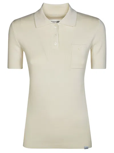 Mm6 Maison Margiela Ribbed Texture Fitted Chest Pocket Polo Shirt In Neutral