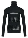 Mm6 Maison Margiela High Neck Turtleneck Sweater With Glossy Panels In Black