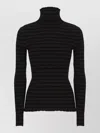 Mm6 Maison Margiela Ribbed Viscose High Neck Knit Sweater In Black