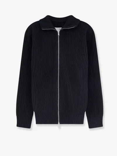 Mm6 Maison Margiela Ribbed Wool Blend Cardigan In Black