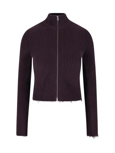 Mm6 Maison Margiela Ribbed Zip Cardigan In Brown