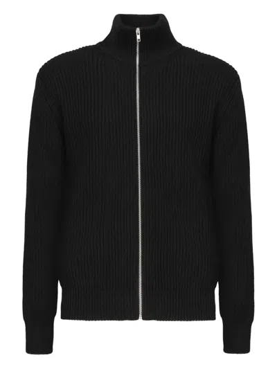 Mm6 Maison Margiela Mm6 By Maison Margiela Ribbed Wool High-neck Zip-up Sweater In Black