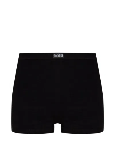 Mm6 Maison Margiela Ribbed-knit Logo-patch Shorts In Black