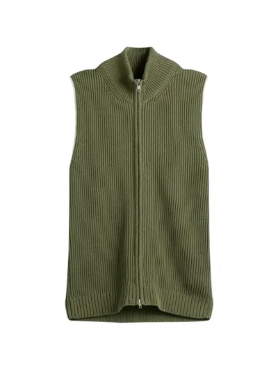 Mm6 Maison Margiela Ribbed-knit Sleeveless Zip-up Cardigan In Green