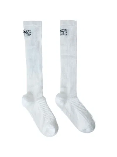 Mm6 Maison Margiela Ribbed-knit Socks In White