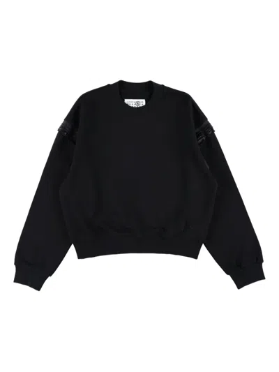 Mm6 Maison Margiela Kids Black Sweatshirt With Sleeve Details In Multi