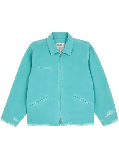 Mm6 Maison Margiela Ripped-detail Cotton Jacket In Blue