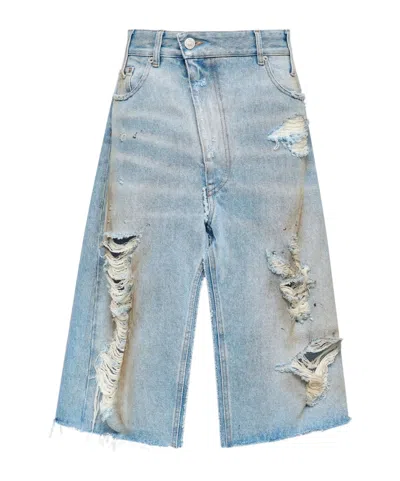 MM6 MAISON MARGIELA MM6 MAISON MARGIELA RIPPED FRONT SLIT MIDI DENIM SKIRT