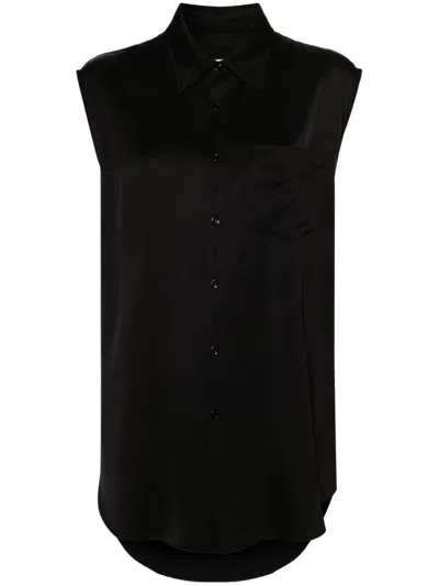 Mm6 Maison Margiela Ripped-detail Satin-weave Shirt In Blue