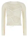 Mm6 Maison Margiela Off-white Slashed Gauge 14 Crewneck Sweater In White