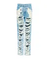 Mm6 Maison Margiela Mm6 By Maison Margiela Distressed Straight Leg Denim Jeans With White Stitching In White